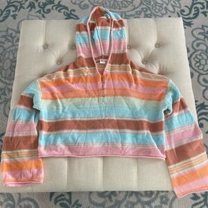 Roxy Pastel Striped Cropped Hoodie in Pink, Orange, Blue, Brown, Cream